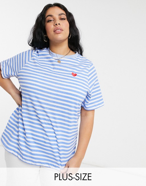 Daisy Street Plus relaxed t-shirt with heart embroidery in stripe