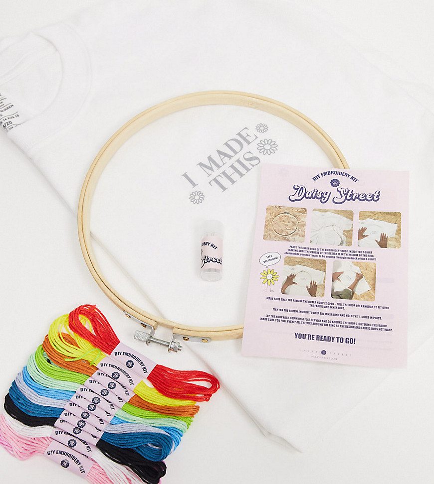 Daisy Street Plus relaxed t-shirt with I made this DIY embroidery kit-White