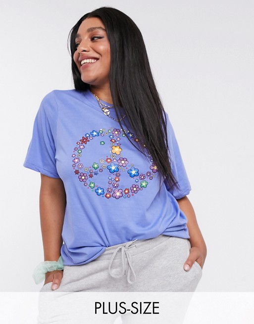 Daisy Street Plus relaxed t-shirt with peace sign print in purple
