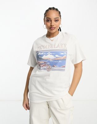 Daisy Street Plus relaxed t-shirt with retro lake graphic