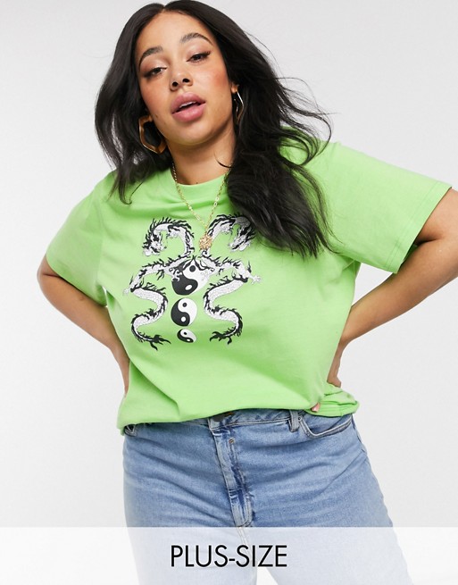 Daisy Street Plus relaxed tshirt with dragon graphic