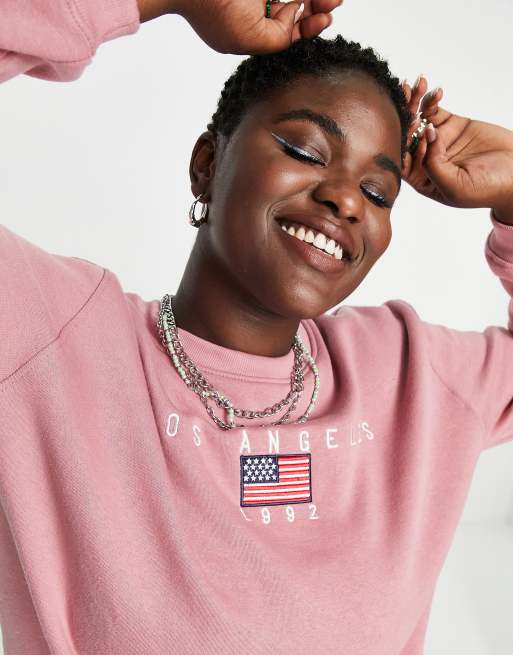 Daisy Street Plus – Rosa avslappnad sweatshirt med Los Angeles-tryck, 3 av 4