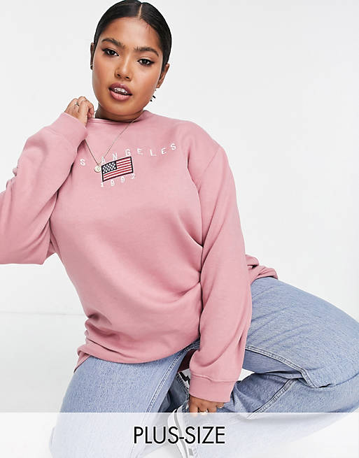 Daisy Street Plus - Ruimvallend sweatshirt met Los Angeles-print in roze