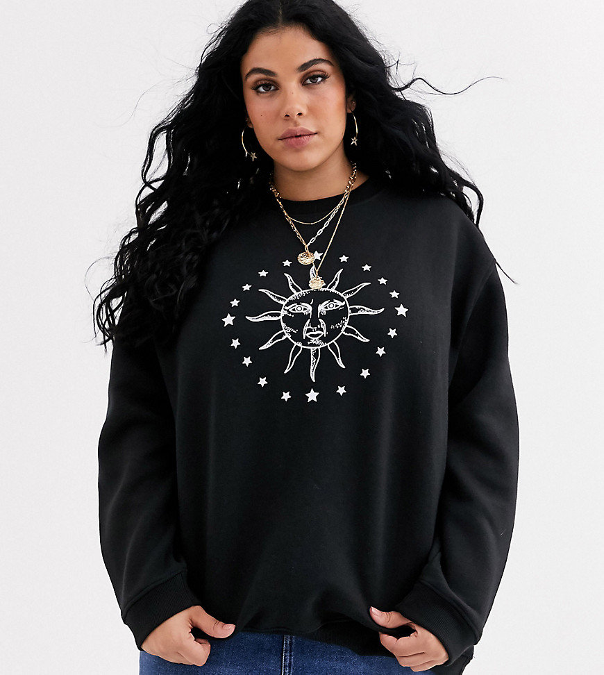 Daisy Street Plus - Ruimvallend sweatshirt met zonnewendeprint-Zwart