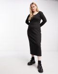 Daisy Street Plus scoop neck maxi dress in black pointelle