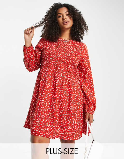 Street shirred smock mini dress in red ditsy | ASOS