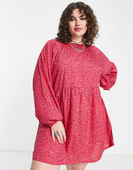 Daisy Street Plus smock mini dress in hot pink daisy print, 2 of 4
