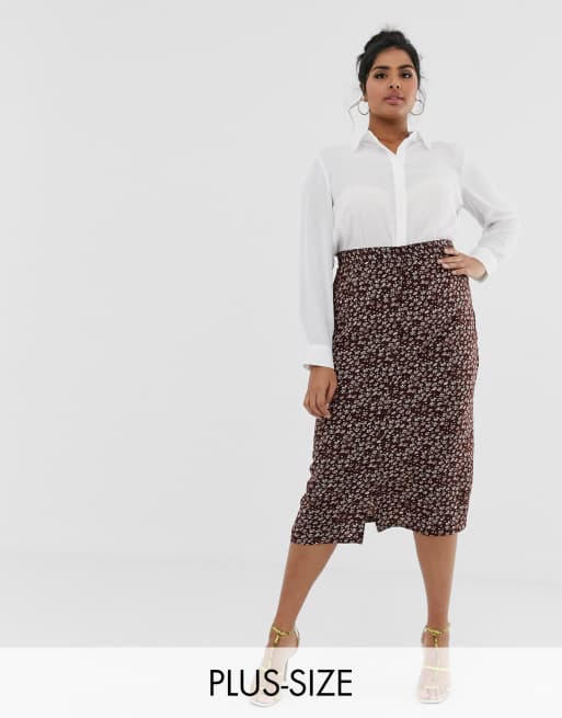 Daisy Street Plus – Spódnica mini w kwiatki zapinana na guziki z przodu