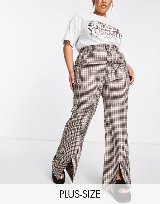 tale Oberst demonstration Daisy Street Plus straight leg trousers with split hem in vintage check |  ASOS