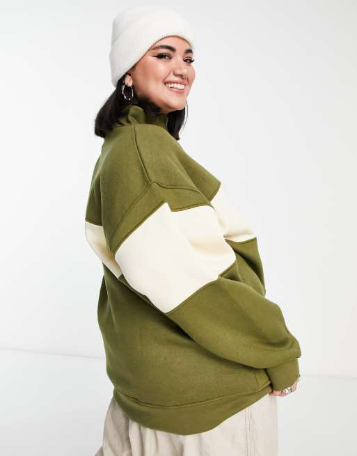 Daisy Street Plus - Sweat à col cheminée et demi-fermeture éclair - Kaki, 2 de 4