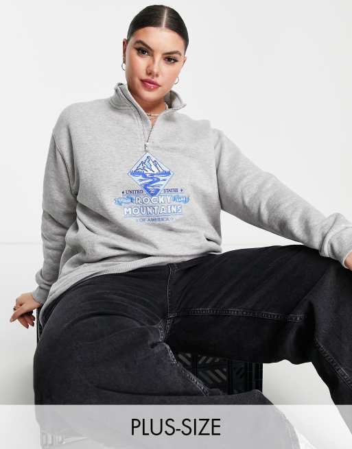 Daisy Street Plus - Sweat décontracté à col cheminée et imprimé graphique motif montagnes rocheuses