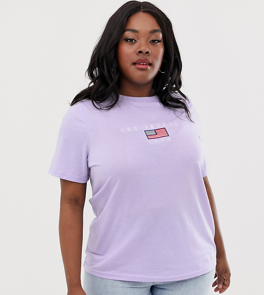 Daisy Street Plus – T-shirt i avslappnad modell med Los Angeles-broderi-Lila