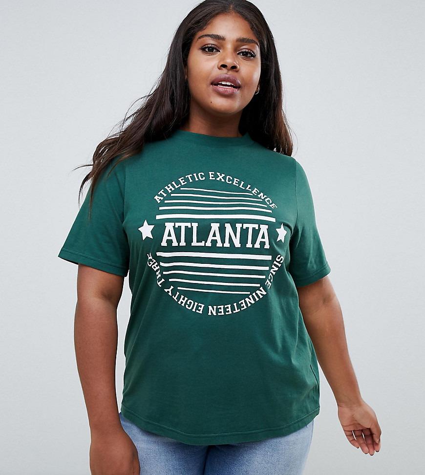 Daisy Street Plus – T-shirt i boyfriendmodell med Atlantatryck-Grön