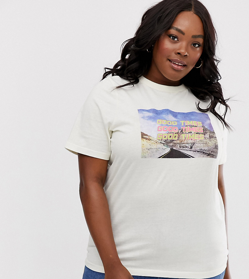 Daisy Street Plus – T-shirt i oversize med good time-tryck-Vit