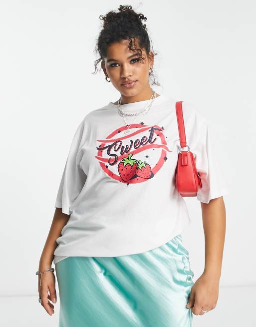 Daisy Street Plus – T-shirt o luźnym kroju z grafiką z napisem „Sweet”