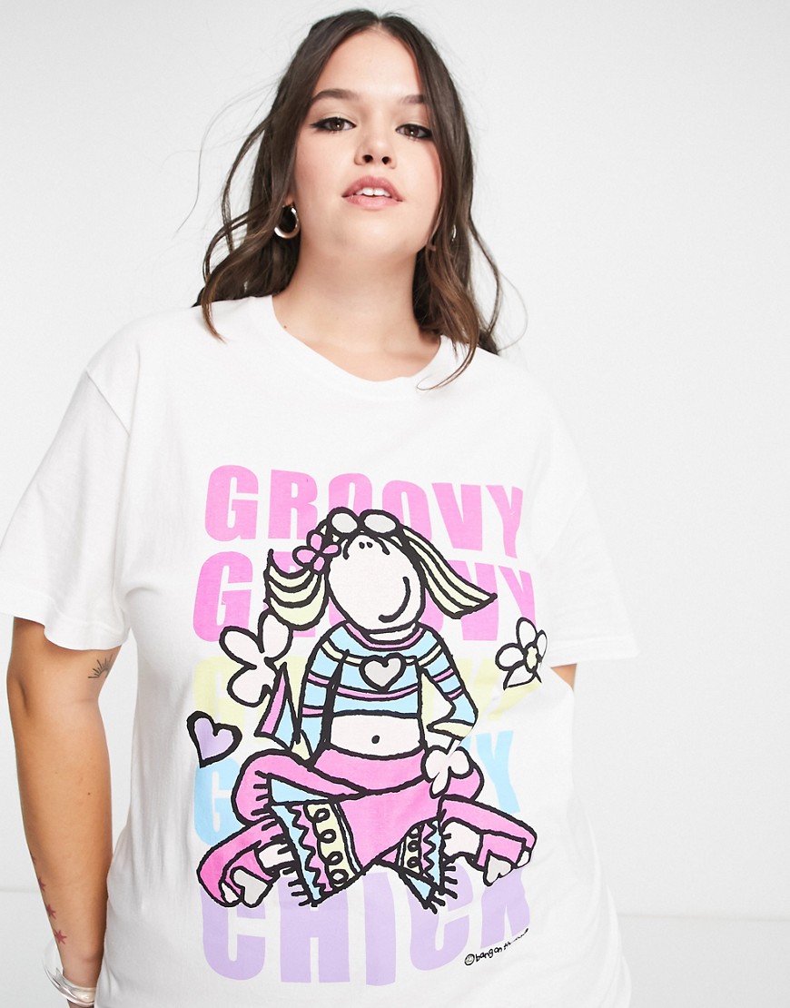 T-shirt oversize bianca con graficaGroovy Chic-Bianco - Daisy Street Plus T-shirt donna  - immagine1