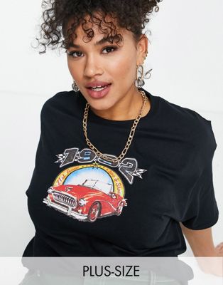 Daisy Street Plus t-shirt with vintage style grunge car graphic