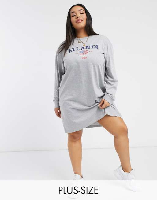 Daisy Street Plus – T-shirtklänning i oversize-modell med tryck