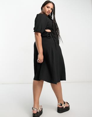 Daisy Street Plus tie side midi tea dress-Black