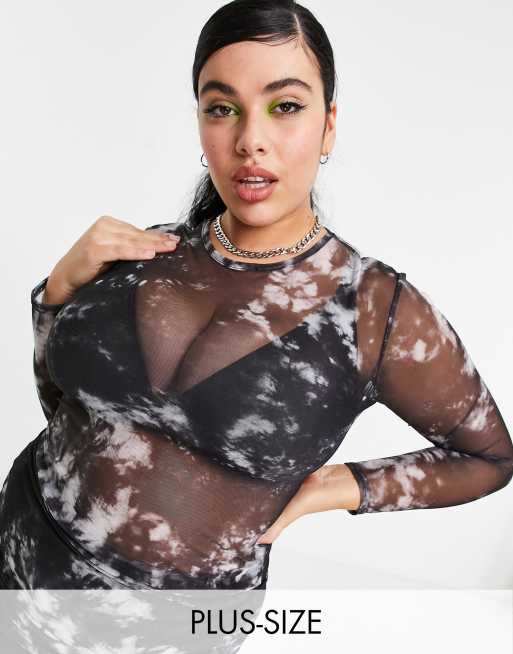 Daisy Street Plus - Top d'ensemble à manches longues en tulle effet tie-dye