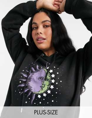 Daisy Street Plus - Übergroßer Kapuzenpullover mit Print-Schwarz