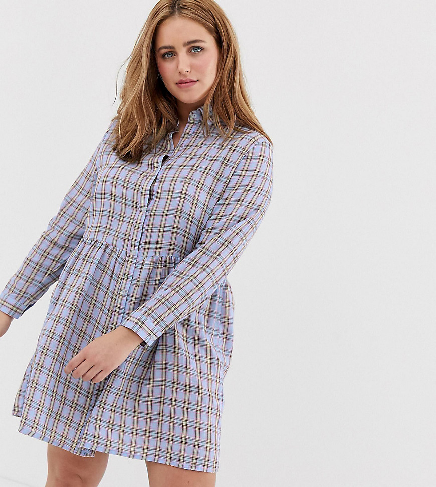 Daisy Street Plus – Vintagerutig skjortklänning i smock-modell-Lila