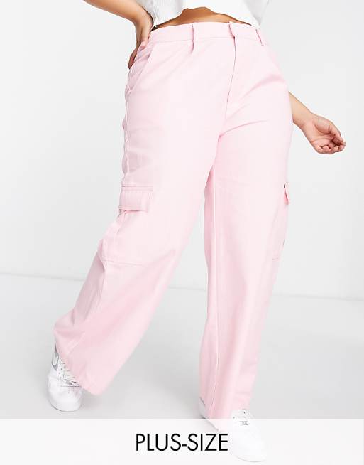 Daisy Street Plus wide leg low rise Y2K cargo pants in baby Daisy Street Plus wide leg low rise Y2K cargo pants in baby