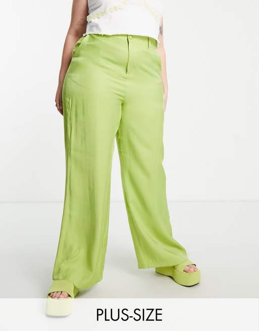 Daisy Street Plus wide leg pants in green shimmer - part of a set