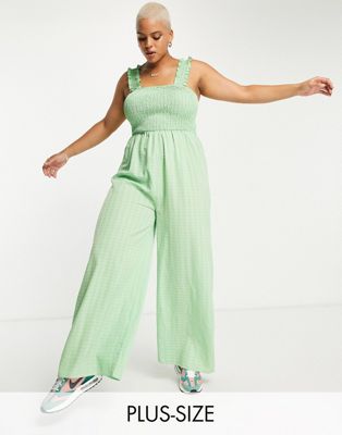 Daisy Street Plus wide leg relaxed jumpsuit with shirring bust in apple green