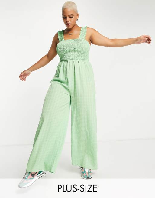 Street wide leg relaxed jumpsuit with shirring bust green | ASOS