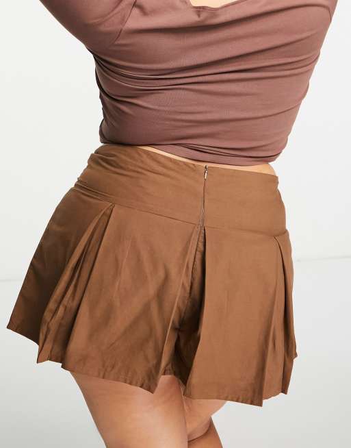 Daisy Street Plus – Y2K – Brun, a-linjeformad skort i minilängd med plissering, 4 av 4