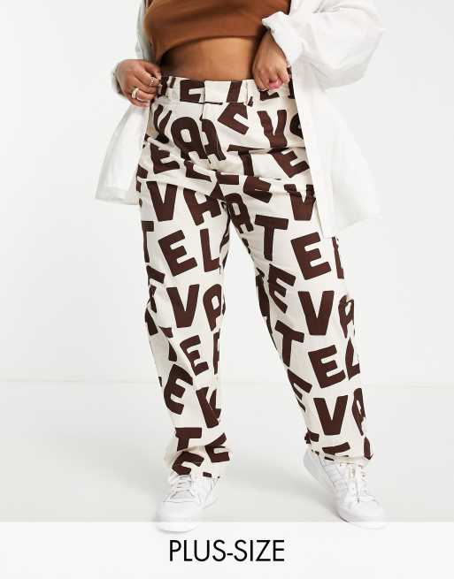 Daisy Street Plus Y2K relaxed fit pants in text graphic print