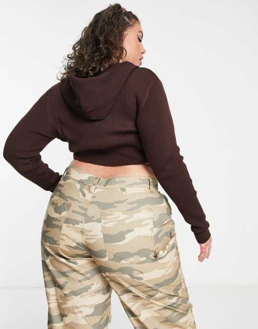 Daisy Street Plus zip up knit cardigan in brown, 2 of 4