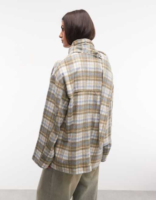 Daisy Street pod coat with matching scarf in green check, 2 of 4