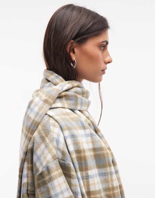 Daisy Street pod coat with matching scarf in green check, 3 of 4