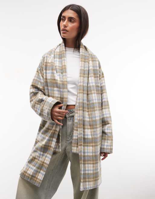 Daisy Street pod coat with matching scarf in green check, 4 of 4