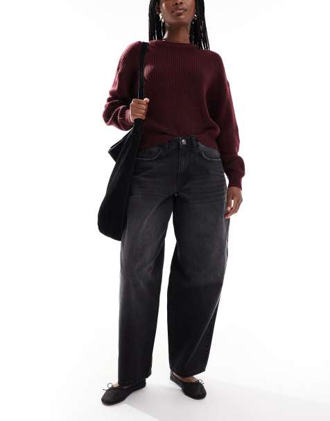 Daisy Street Poetic low rise barrel jeans in black - view 1