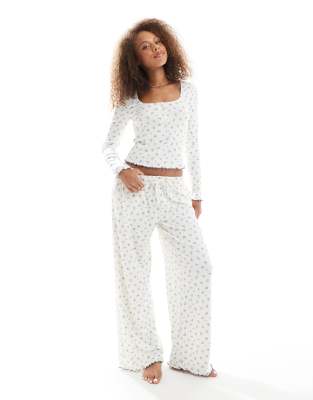 Daisy Street Pointele Matching Long Sleeve And Pants Pajama Set In White