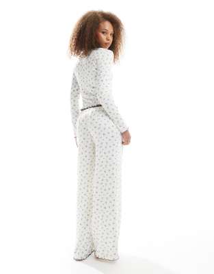 Daisy Street Pointele Matching Long Sleeve And Pants Pajama Set In White