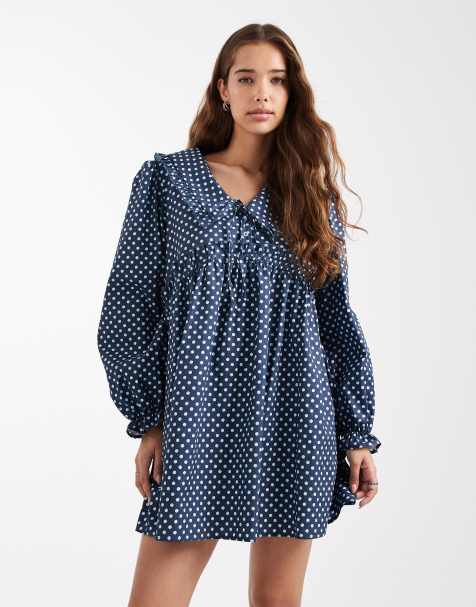 Daisy Street - Polkaprikket smock-kjole med voluminøse ærmer og oversized krave - view 1