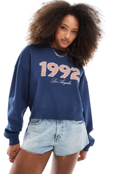 Daisy Street printed embroidered sweatshirt with 1992 graphic in navy - view 1