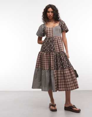 Daisy Street Puff Sleeve Midaxi Smock Dress In Multi