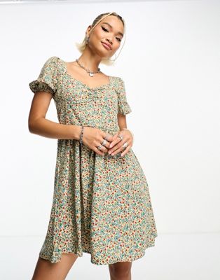 Daisy Street puff sleeve mini tea dress in vintage ditsy - ASOS Price Checker