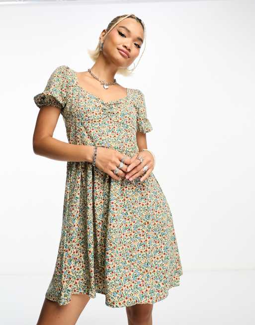 Daisy Street puff sleeve mini tea dress in vintage ditsy | ASOS