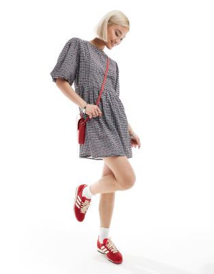 Daisy Street Daisy Street puff sleeve printed mini smock dress in black