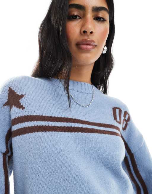 Daisy Street - Pull décontracté en maille intarsia - Bleu clair, 3 de 4