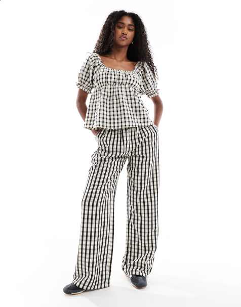 Daisy Street pull on boxer style pants in black gingham (part of a set) - view 1