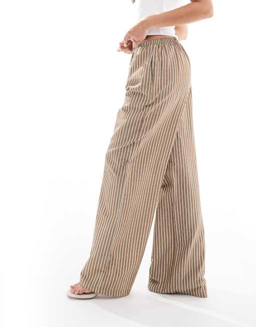 Daisy Street pull on boxer style trousers in brown stripe, 2 of 5