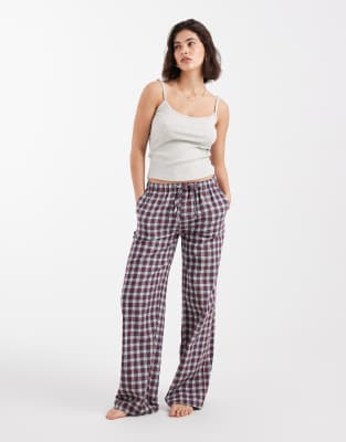 Daisy Street Pull On Cozy Plaid Pajama Pants-red In Black