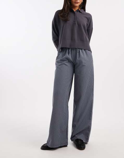 Daisy Street pull on drawstring pant in navy stripe - view 1